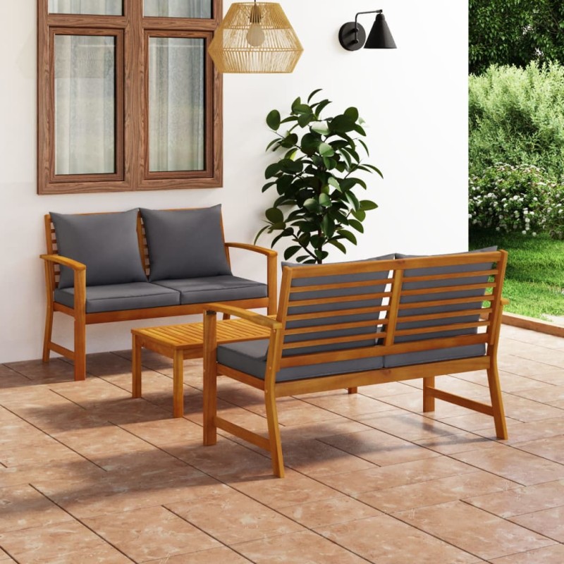 3 pcs conjunto de lounge de jardim com almofadões acácia maciça-Conjuntos de jardim-Home Retail