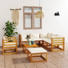 8 pcs conjunto lounge jardim c/ almofadões acácia maciça creme