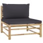 6 pcs conj. lounge jardim em bambu c/ almofadões cinza-escuro