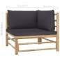 6 pcs conj. lounge jardim em bambu c/ almofadões cinza-escuro