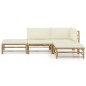 4 pcs conj. lounge p/ jardim em bambu c/ almofadões branco nata