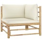 4 pcs conj. lounge p/ jardim em bambu c/ almofadões branco nata