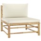 4 pcs conj. lounge p/ jardim em bambu c/ almofadões branco nata