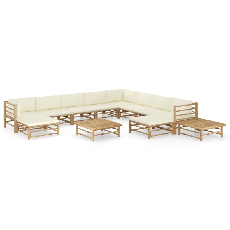 12 pcs conj. lounge p/ jardim bambu c/ almofadões branco nata-Conjuntos de jardim-Home Retail