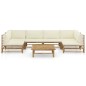 7 pcs conj. lounge p/ jardim em bambu c/ almofadões branco nata