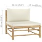 7 pcs conj. lounge p/ jardim em bambu c/ almofadões branco nata