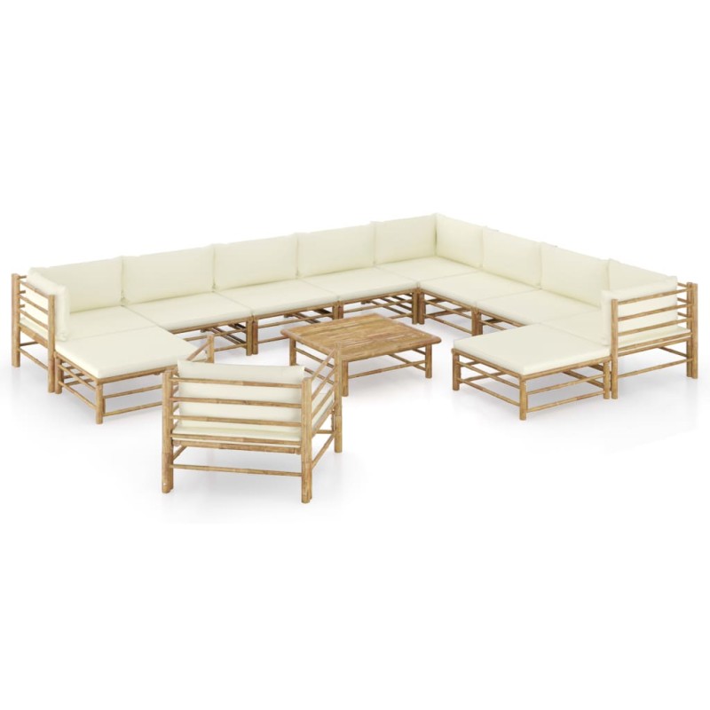 12 pcs conj. lounge jardim em bambu c/ almofadões branco nata-Conjuntos de jardim-Home Retail