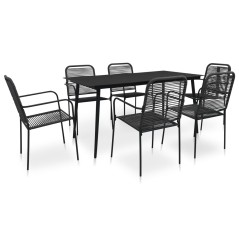 7 pcs conjunto de jantar p/ jardim corda de algodão e aço preto