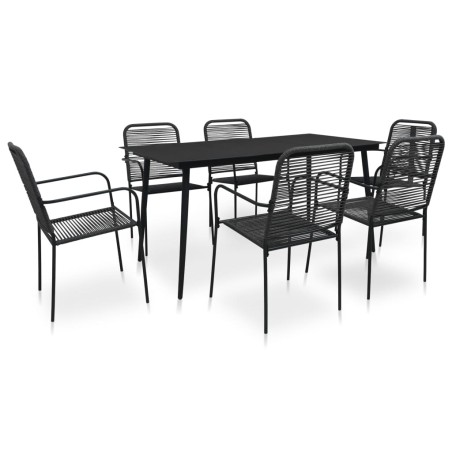 7 pcs conjunto de jantar p/ jardim corda de algodão e aço preto