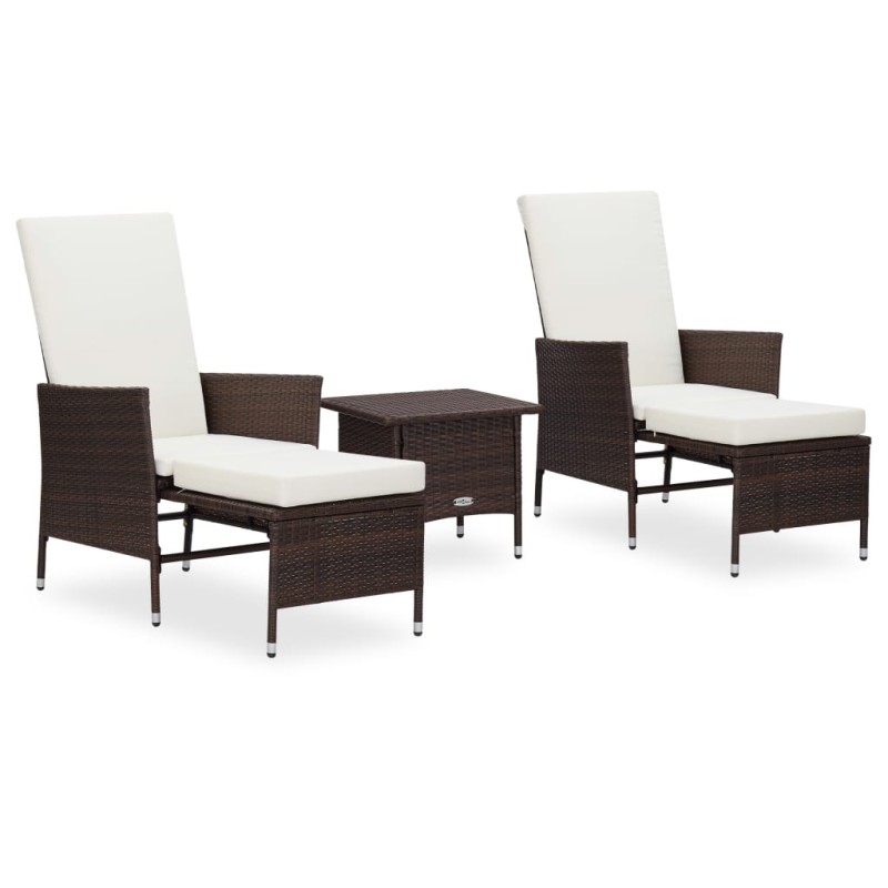 3 pcs conjunto lounge jardim c/ almofadões vime PE castanho-Conjuntos de jardim-Home Retail