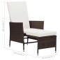 3 pcs conjunto lounge jardim c/ almofadões vime PE castanho