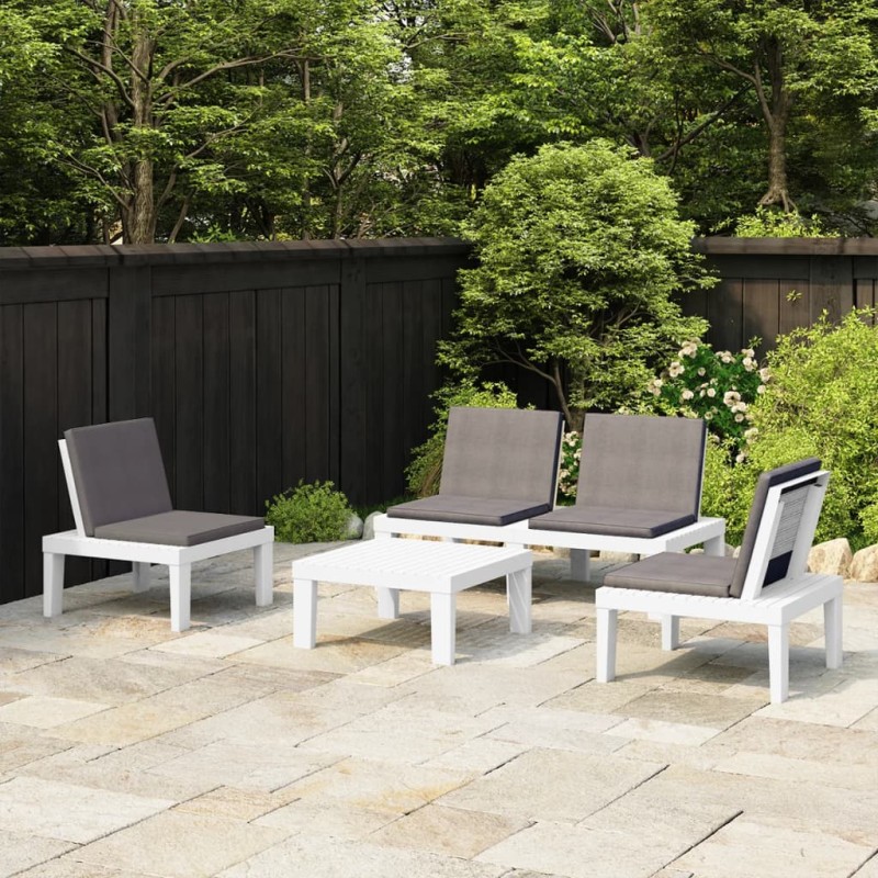 4 pcs conjunto lounge de jardim com almofadões plástico branco-Conjuntos de jardim-Home Retail