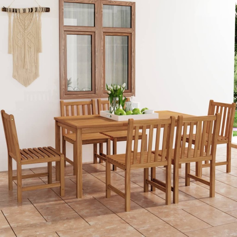 7 pcs conjunto de jantar para jardim madeira de teca maciça-Conjuntos de jardim-Home Retail