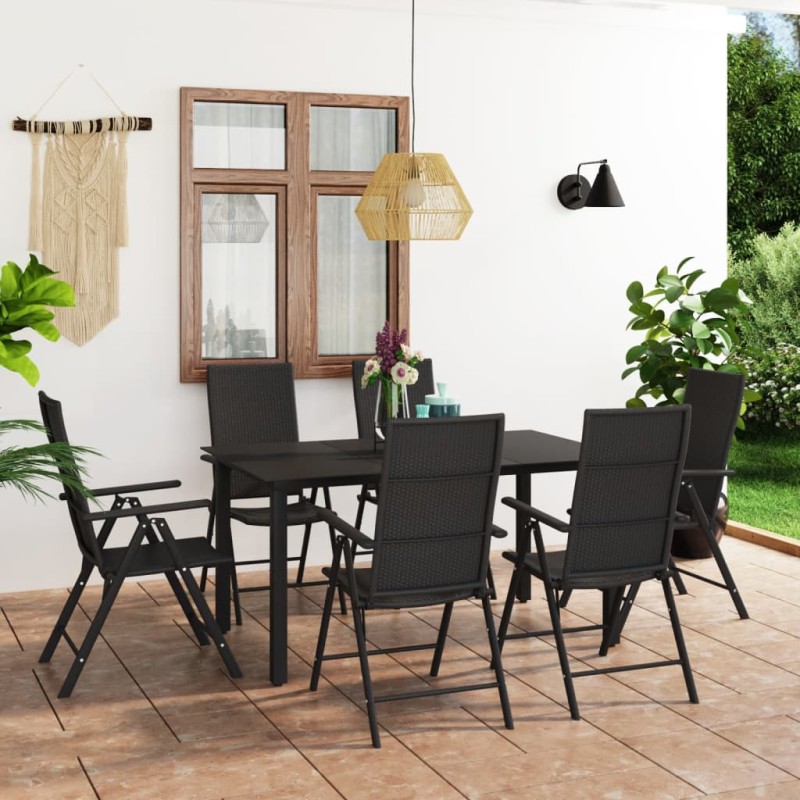 7 pcs conjunto de jantar para jardim preto-Conjuntos de jardim-Home Retail