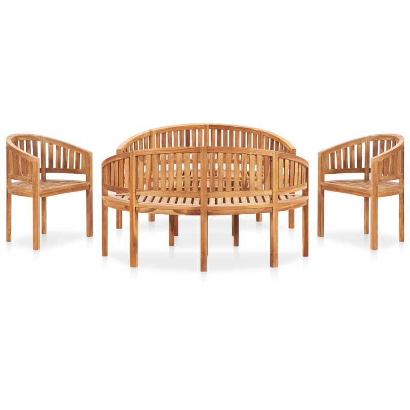 5 pcs conj. lounge de jardim formato banana teca maciça-Conjuntos de jardim-Home Retail