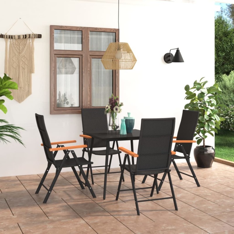 5 pcs conjunto de jantar para jardim preto e castanho-Conjuntos de jardim-Home Retail