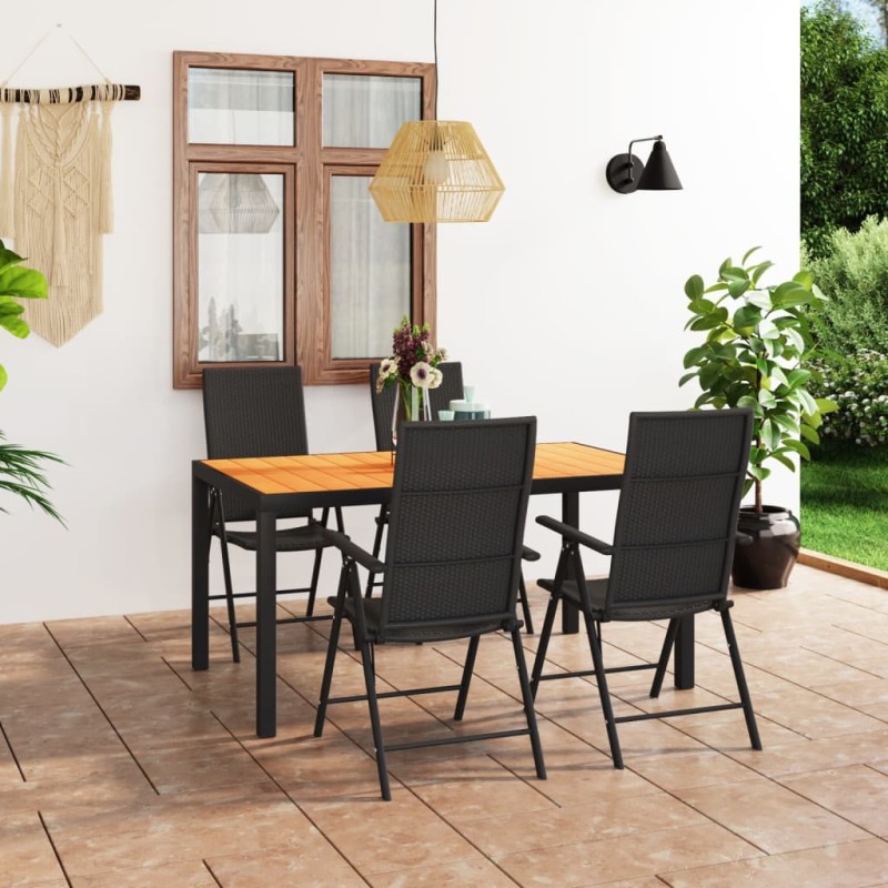 5 pcs conjunto de jantar para jardim preto e castanho-Conjuntos de jardim-Home Retail