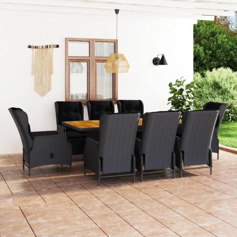 9 pcs conj. jantar exterior c/ almofadões vime PE cinza-escuro-Conjuntos de jardim-Home Retail