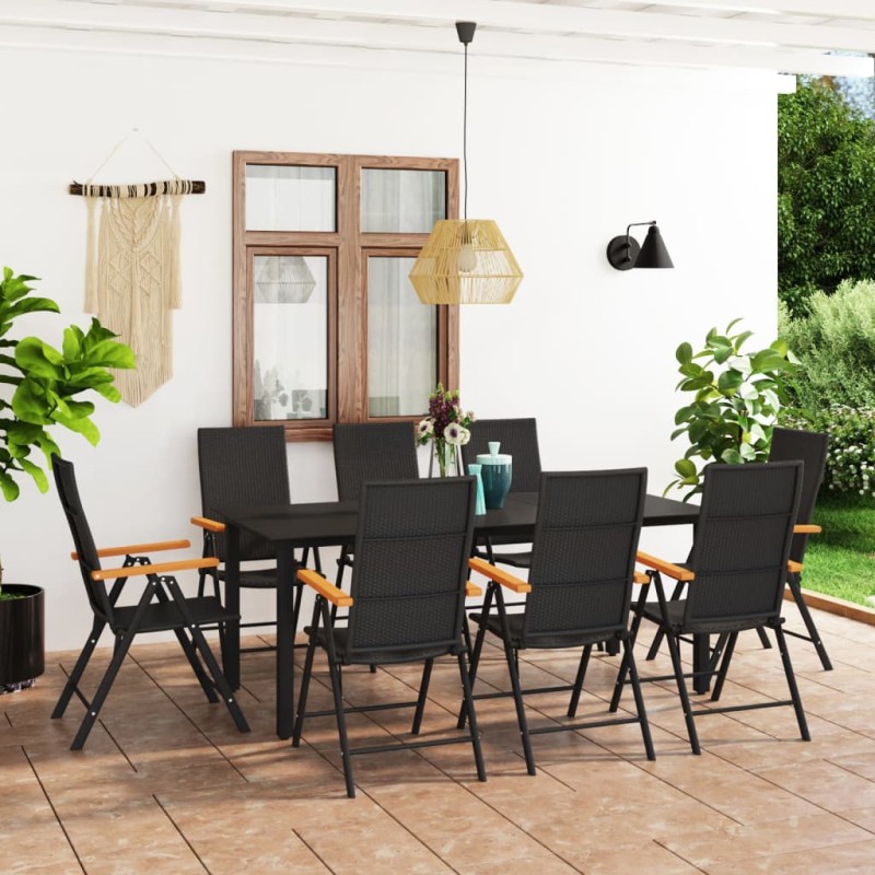 9 pcs conjunto de jantar para jardim preto e castanho-Conjuntos de jardim-Home Retail