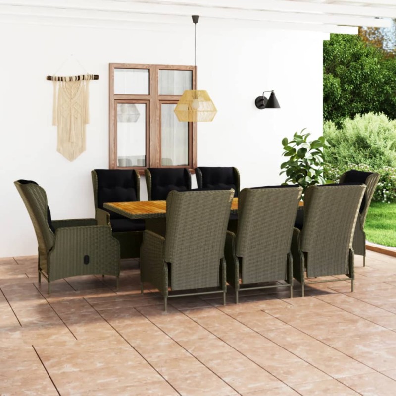 9 pcs conjunto jantar exterior com almofadões vime PE castanho-Conjuntos de jardim-Home Retail