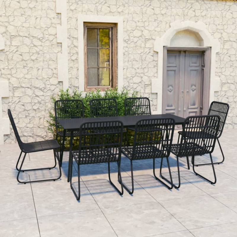 9 pcs conjunto de jantar para exterior vime PE e vidro-Conjuntos de jardim-Home Retail