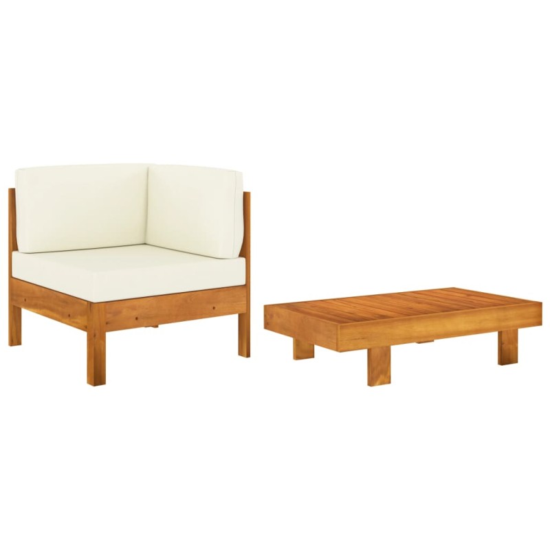 2 pcs conj. lounge de jardim c/ almofadões branco nata acácia-Unidades de sofá com módulos externos-Home Retail