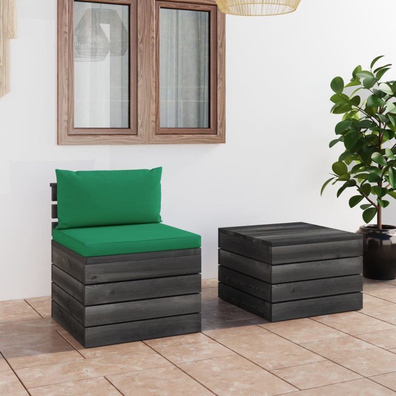 2 pcs conjunto lounge de paletes com almofadões pinho maciço-Conjuntos de jardim-Home Retail