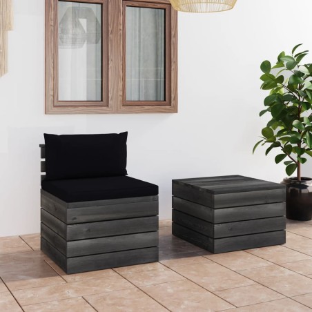 2 pcs conjunto lounge de paletes com almofadões pinho maciço