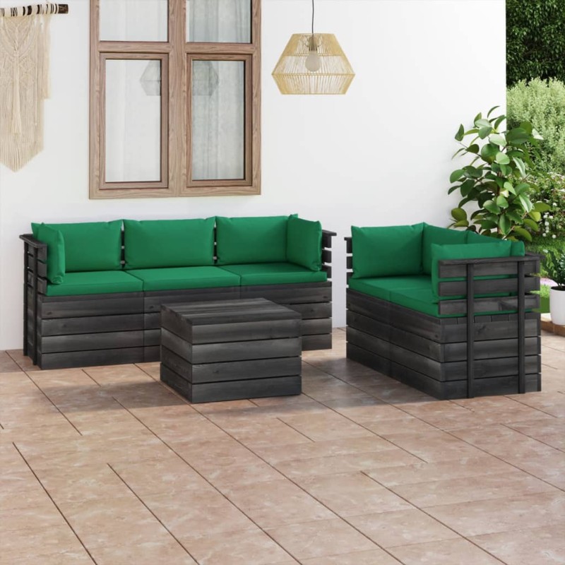 6 pcs conjunto lounge de paletes com almofadões pinho maciço-Conjuntos de jardim-Home Retail