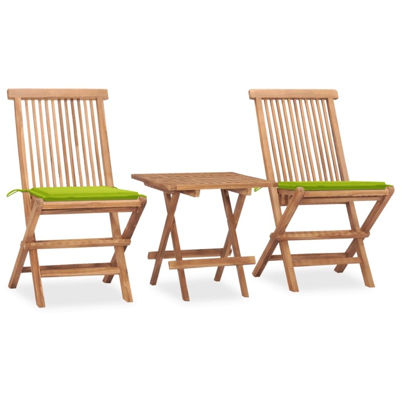 3 pcs conj. jantar dobrável exterior c/ almofadão teca maciça-Conjuntos de jardim-Home Retail