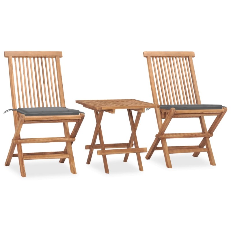 3 pcs conj. jantar dobrável exterior c/ almofadão teca maciça-Conjuntos de jardim-Home Retail