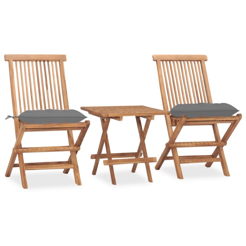 3 pcs conj. jantar dobrável exterior c/ almofadão teca maciça-Conjuntos de jardim-Home Retail