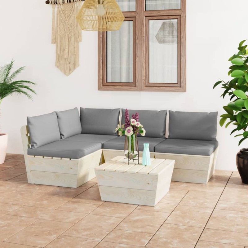 5 pcs conjunto lounge de paletes + almofadões madeira de abeto-Conjuntos de jardim-Home Retail