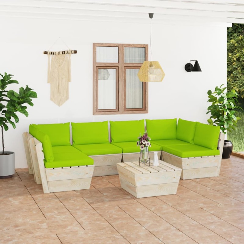 7 pcs conjunto lounge de paletes + almofadões madeira de abeto-Conjuntos de jardim-Home Retail