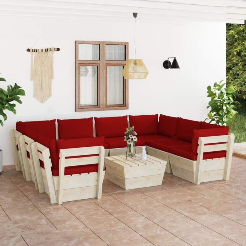 9 pcs conjunto lounge de paletes + almofadões madeira de abeto-Conjuntos de jardim-Home Retail