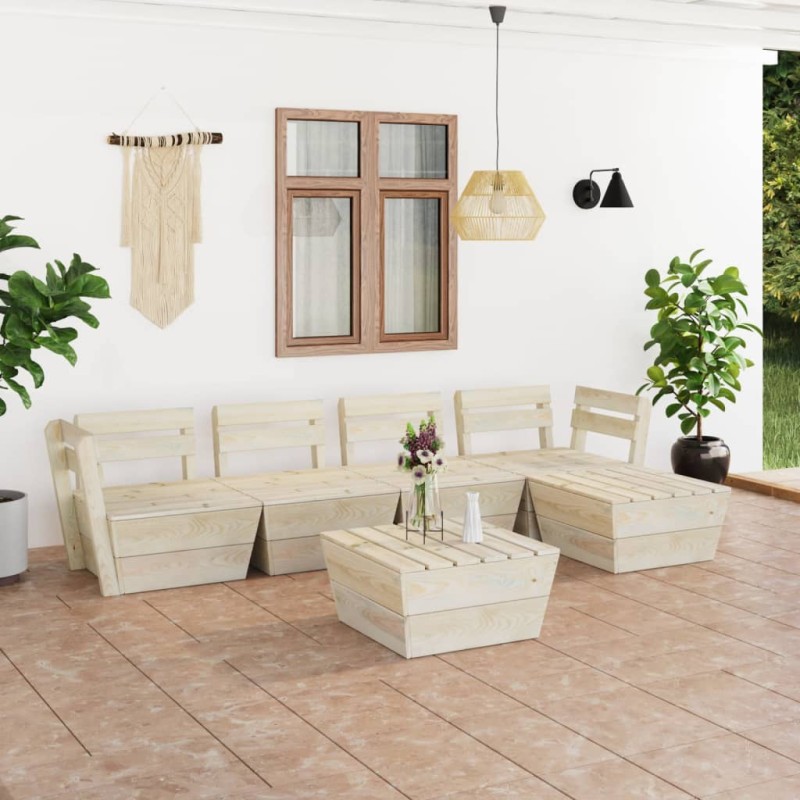 6 pcs conjunto lounge de paletes madeira de abeto impregnada-Conjuntos de jardim-Home Retail