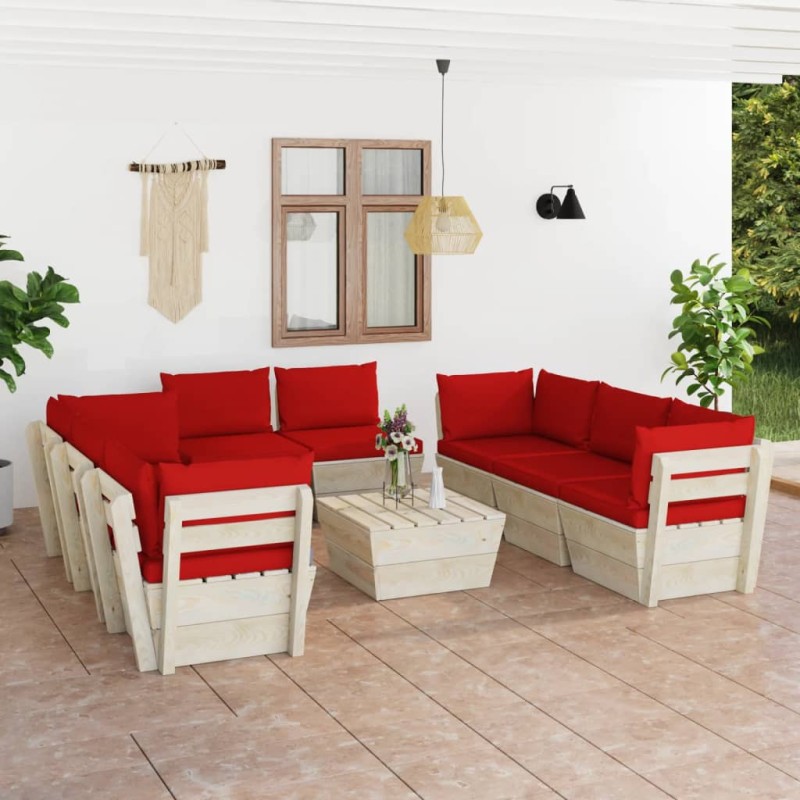 9 pcs conjunto lounge de paletes + almofadões madeira de abeto-Conjuntos de jardim-Home Retail