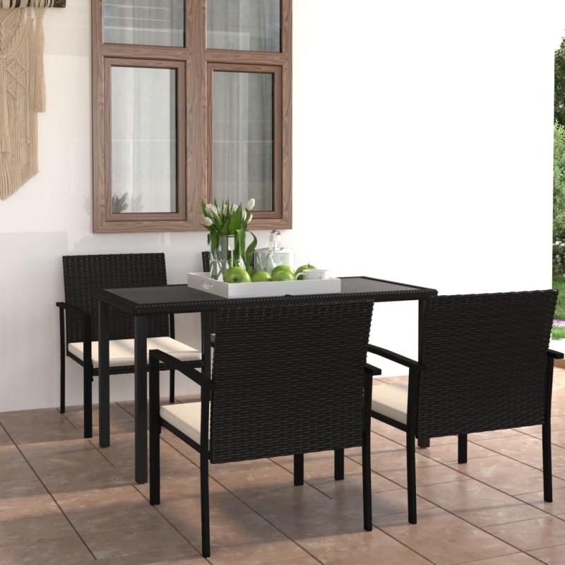 5 pcs conjunto de jantar de jardim vime PE preto-Conjuntos de jardim-Home Retail