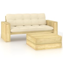 2 pcs conjunto lounge de jardim com almofadões pinho impregnado