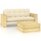 2 pcs conjunto lounge de jardim com almofadões pinho impregnado