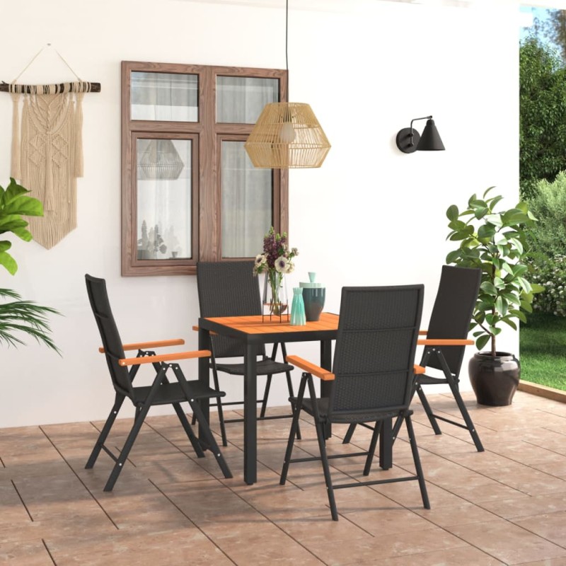 5 pcs conjunto de jantar para jardim preto e castanho-Conjuntos de jardim-Home Retail