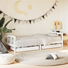 Estrutura cama infantil c/ gavetas 90x200cm pinho maciço branco