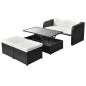 4 pcs conjunto lounge de jardim c/ almofadões vime PE preto