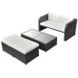 4 pcs conjunto lounge de jardim c/ almofadões vime PE preto