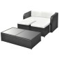 4 pcs conjunto lounge de jardim c/ almofadões vime PE preto