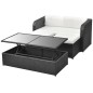 4 pcs conjunto lounge de jardim c/ almofadões vime PE preto