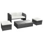 4 pcs conjunto lounge de jardim c/ almofadões vime PE preto