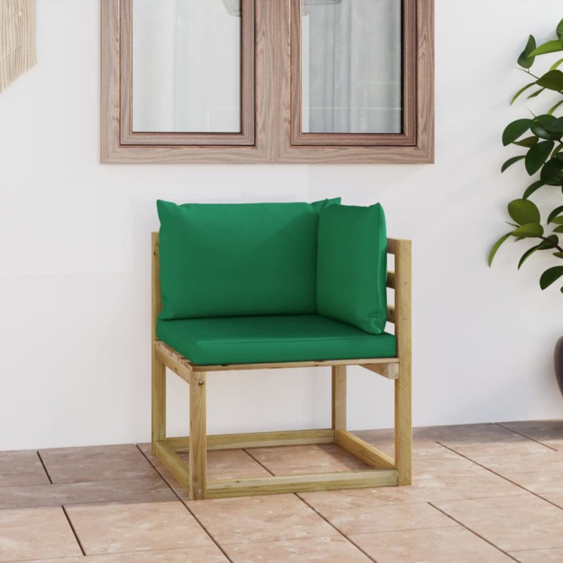 Sofá de canto para jardim com almofadões pinho impregnado verde-Unidades de sofá com módulos externos-Home Retail