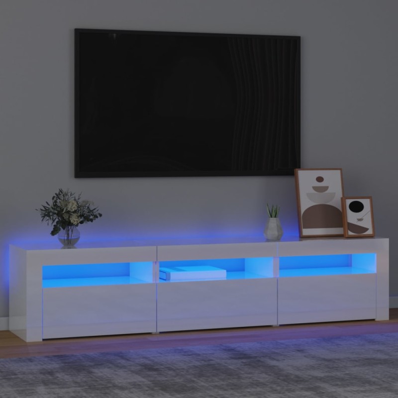 Móvel de TV com luzes LED 180x35x40 cm branco brilhante-Móveis de TV-Home Retail