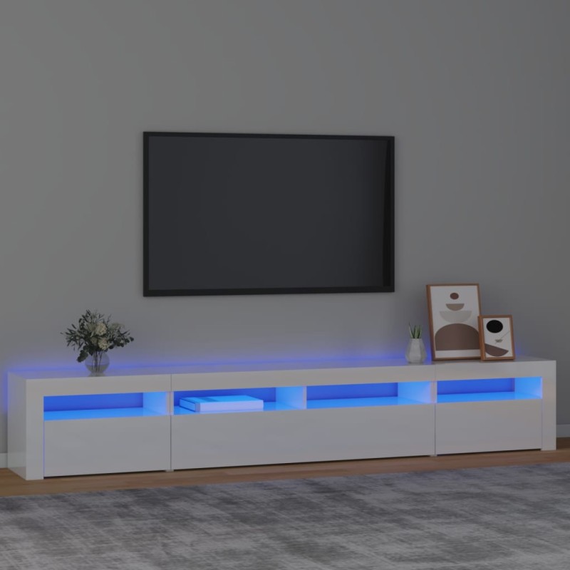 Móvel de TV com luzes LED 240x35x40 cm branco brilhante-Móveis de TV-Home Retail